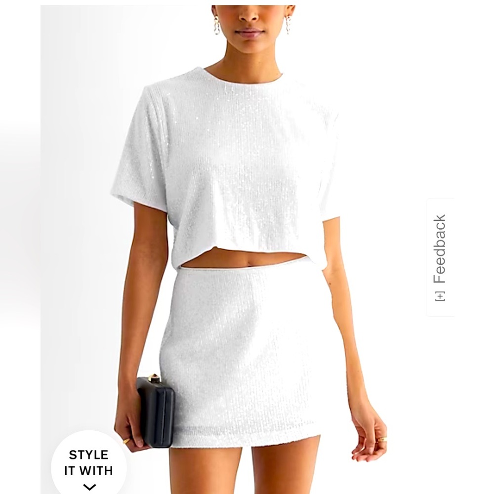 Express White Sequin Skirt/Skort Set XS